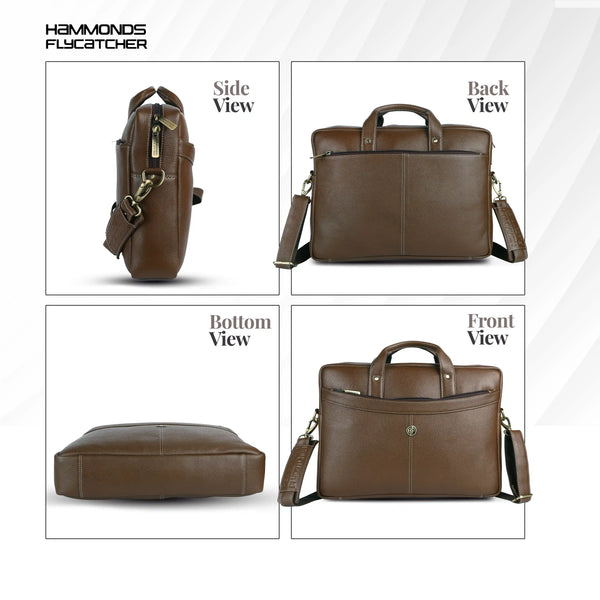 Leather Laptop Messenger Bag for Men with Multiple Compartments - Fits up to 15.6 Inch Laptop - 1 Year Warranty