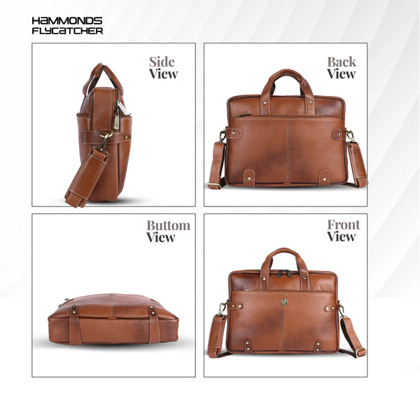 Leather Laptop Bag for Men - Fits Upto 15.6 Inch Laptop/MacBook - Premium Office Bag with 1 Year Warranty