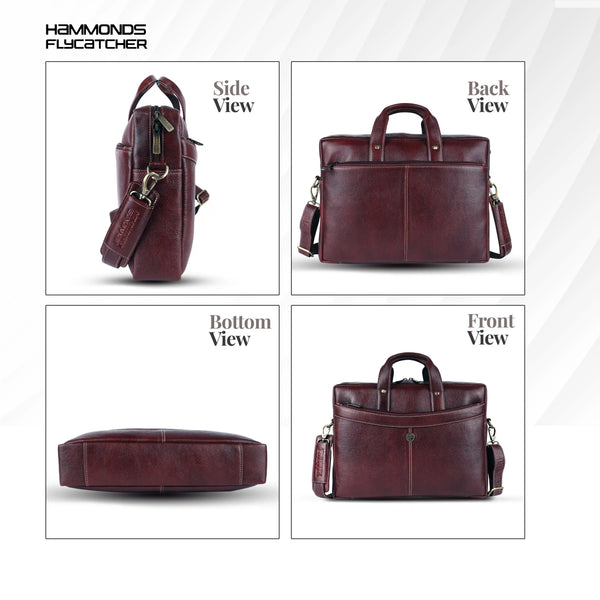 Leather Laptop Messenger Bag for Men with Multiple Compartments - Fits up to 15.6 Inch Laptop - 1 Year Warranty
