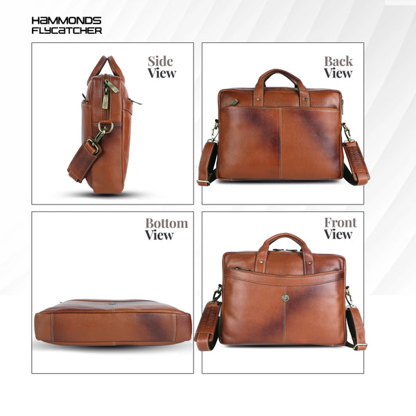 Leather Laptop Messenger Bag for Men with Multiple Compartments - Fits up to 15.6 Inch Laptop - 1 Year Warranty