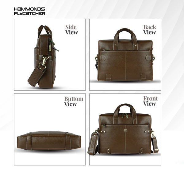 Leather Laptop Bag for Men - Fits Upto 15.6 Inch Laptop/MacBook - Premium Office Bag with 1 Year Warranty