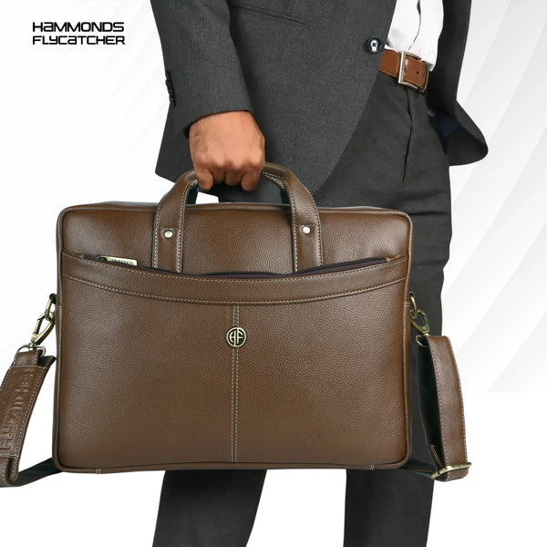 Leather Laptop Messenger Bag for Men with Multiple Compartments - Fits up to 15.6 Inch Laptop - 1 Year Warranty