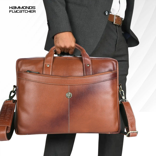 Leather Laptop Messenger Bag for Men with Multiple Compartments - Fits up to 15.6 Inch Laptop - 1 Year Warranty