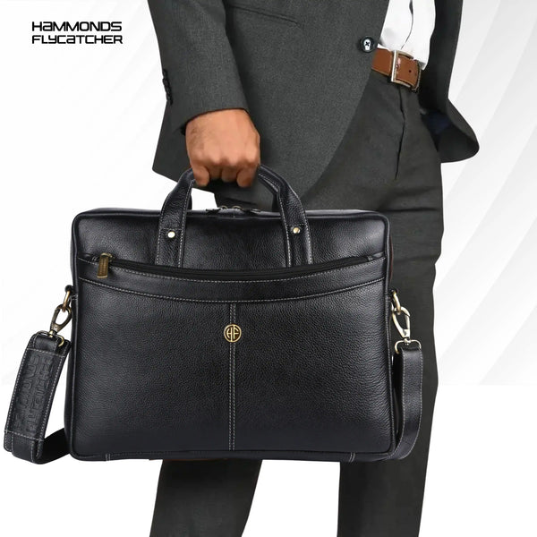 Leather Laptop Messenger Bag for Men with Multiple Compartments - Fits up to 15.6 Inch Laptop - 1 Year Warranty