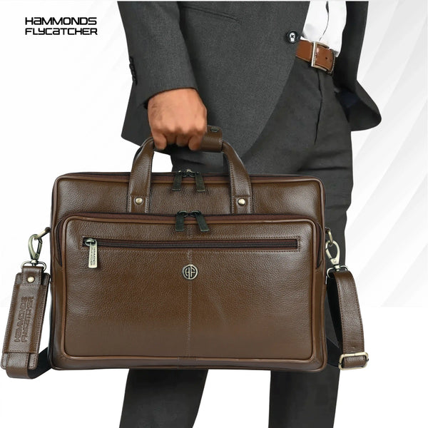 Office Shoulder Bag for Laptop - Genuine Leather - Fits 14 to 15.6 Inch Laptop/MacBook - 1 Year Warranty