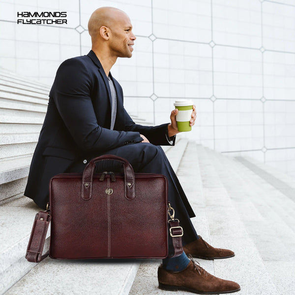 Office Bag for Men - Genuine Leather Laptop Bag - Fits Upto 14 Inch Laptop Bag/MacBook - 1 Year Warranty