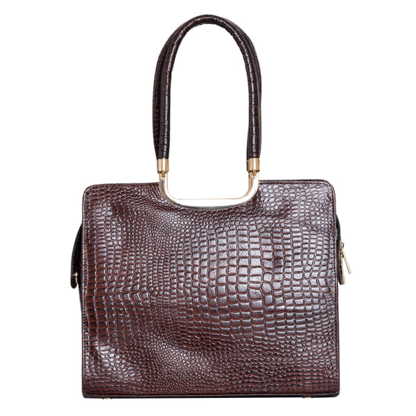 Genuine Leather Handbag Croco Textured Print image 0