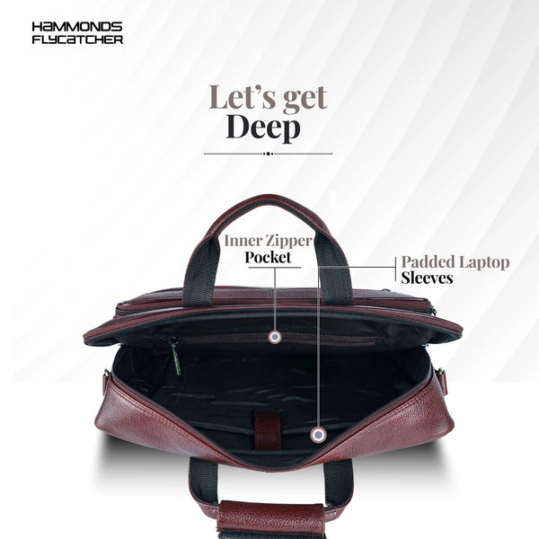 Office Shoulder Bag for Laptop - Genuine Leather - Fits 14 to 15.6 Inch Laptop/MacBook - 1 Year Warranty
