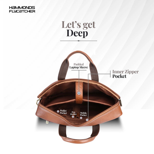 Leather Laptop Bag for Men - Fits Upto 15.6 Inch Laptop/MacBook - Premium Office Bag with 1 Year Warranty