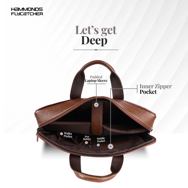 Office Bag for Men - Genuine Leather Laptop Bag - Fits Upto 14 Inch Laptop Bag/MacBook - 1 Year Warranty