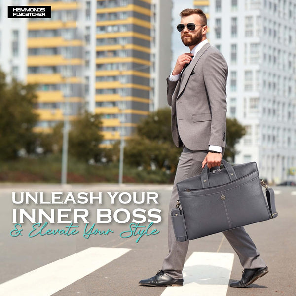 Leather Laptop Messenger Bag for Men with Multiple Compartments - Fits up to 15.6 Inch Laptop - 1 Year Warranty