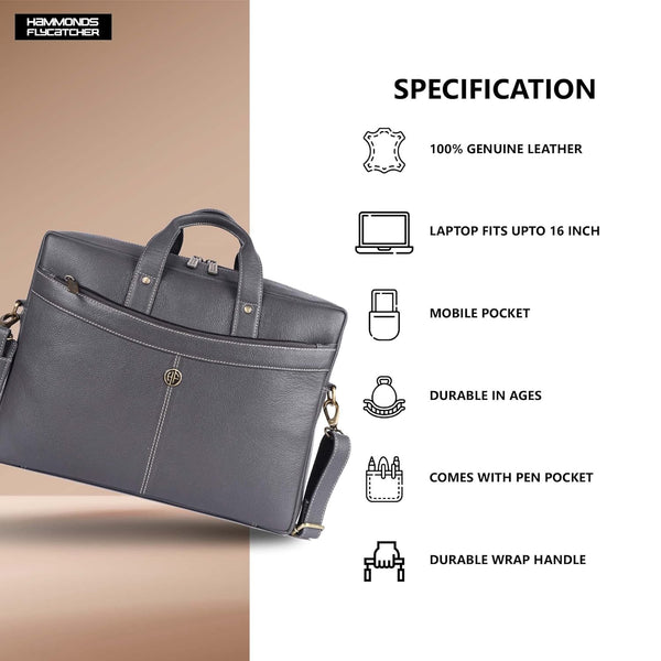 Leather Laptop Messenger Bag for Men with Multiple Compartments - Fits up to 15.6 Inch Laptop - 1 Year Warranty