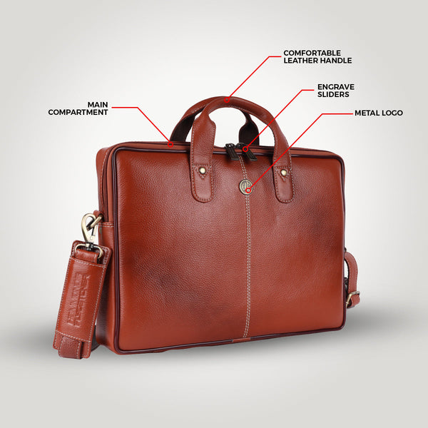 Office Bag for Men - Genuine Leather Laptop Bag - Fits Upto 14 Inch Laptop Bag/MacBook - 1 Year Warranty