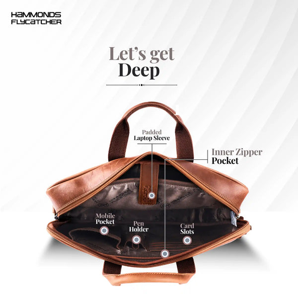 Genuine Leather Laptop Bag for Men - Office Bag - Fits Up to 14/15.6 Inch Laptop/MacBook