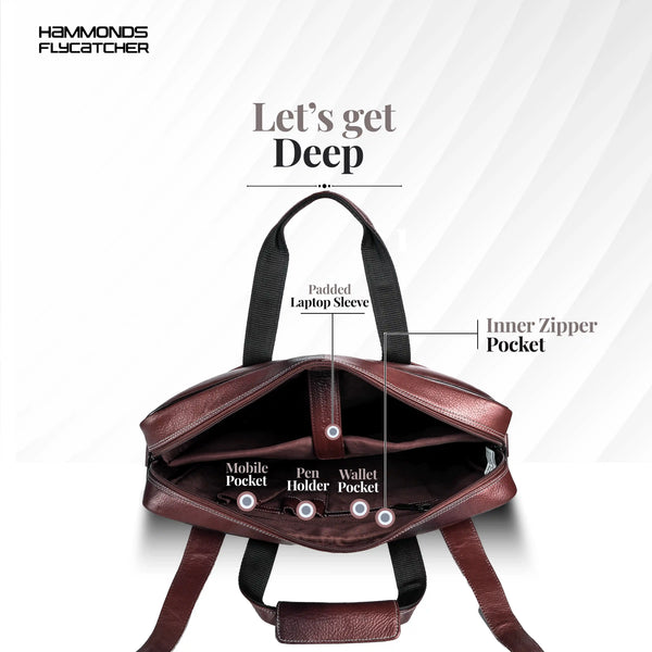 Branded Laptop Bag for Men - Genuine Leather - Fits Up to 15.6 Inch Laptop/MacBook - 1 Year Warranty