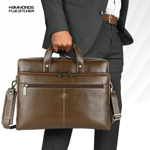 Luxury Leather Laptop Bag for Men - Office Shoulder Bag - Fits 14/15.6 Inch Laptops/MacBook