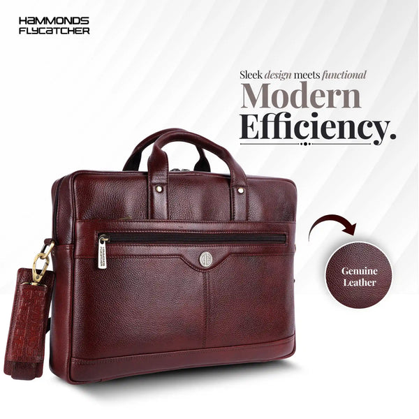 Laptop Bag for Men - Genuine Leather Office Bag with Multiple Compartments - Fits 14-15.6 Inch Laptop