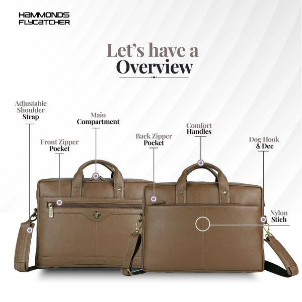 Laptop Bag for Men - Genuine Leather Office Bag with Multiple Compartments - Fits 14-15.6 Inch Laptop