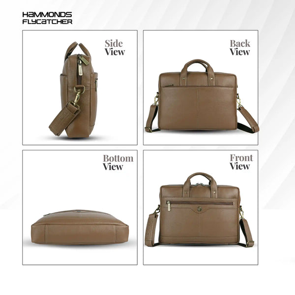 Laptop Bag for Men - Genuine Leather Office Bag with Multiple Compartments - Fits 14-15.6 Inch Laptop
