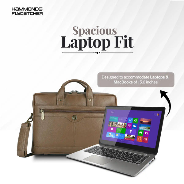 Laptop Bag for Men - Genuine Leather Office Bag with Multiple Compartments - Fits 14-15.6 Inch Laptop