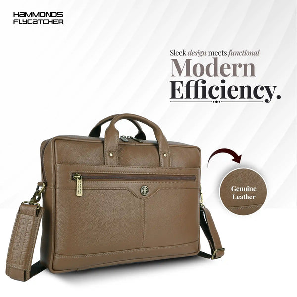Laptop Bag for Men - Genuine Leather Office Bag with Multiple Compartments - Fits 14-15.6 Inch Laptop