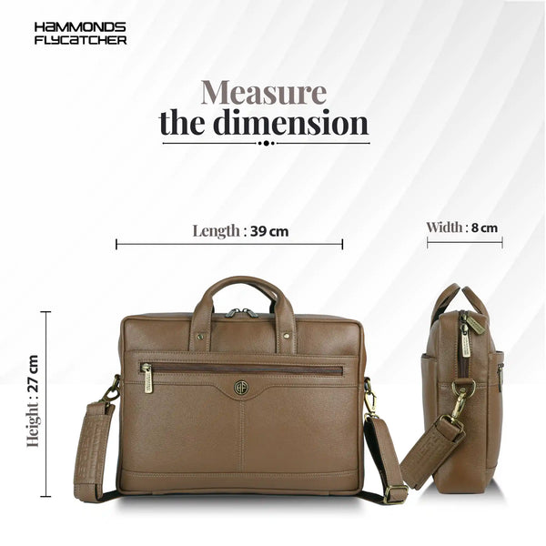 Laptop Bag for Men - Genuine Leather Office Bag with Multiple Compartments - Fits 14-15.6 Inch Laptop