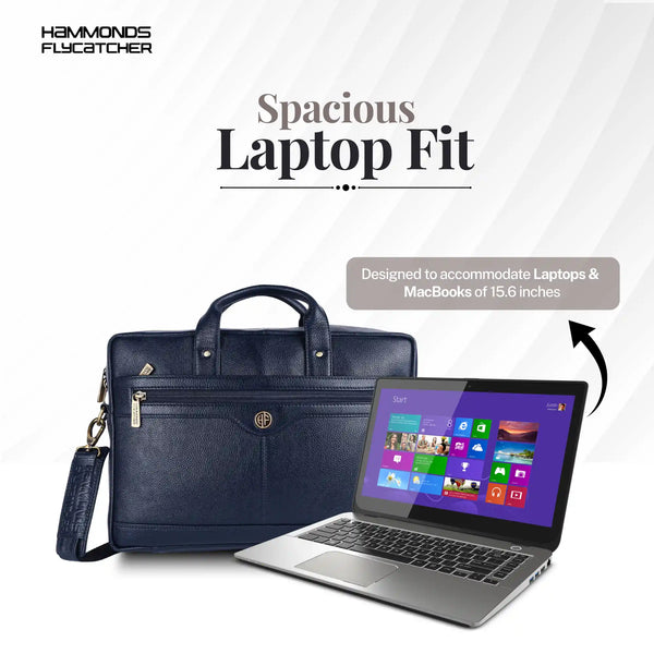 Laptop Bag for Men - Genuine Leather Office Bag with Multiple Compartments - Fits 14-15.6 Inch Laptop
