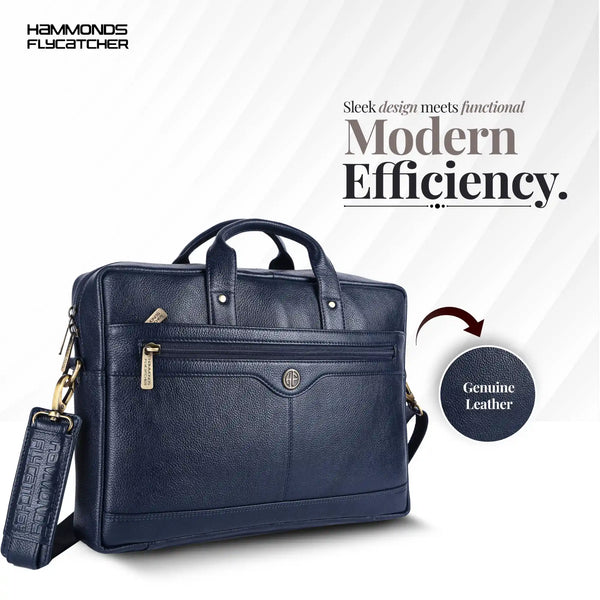 Laptop Bag for Men - Genuine Leather Office Bag with Multiple Compartments - Fits 14-15.6 Inch Laptop