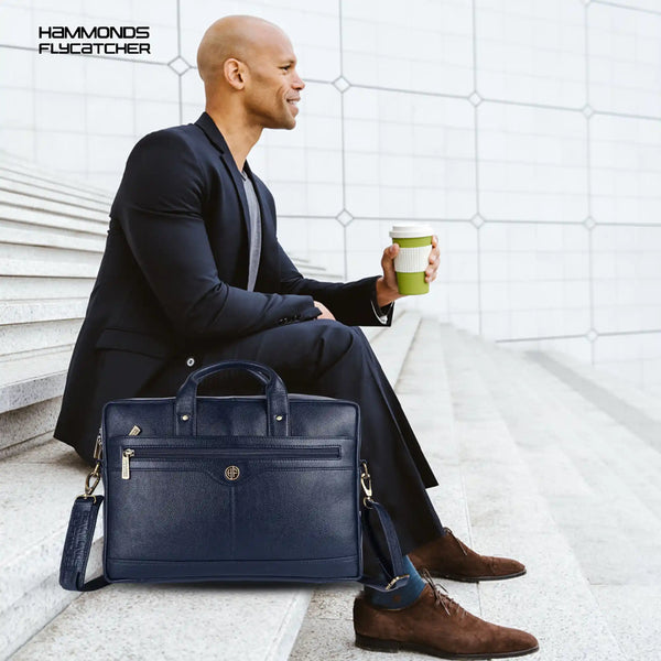 Laptop Bag for Men - Genuine Leather Office Bag with Multiple Compartments - Fits 14-15.6 Inch Laptop