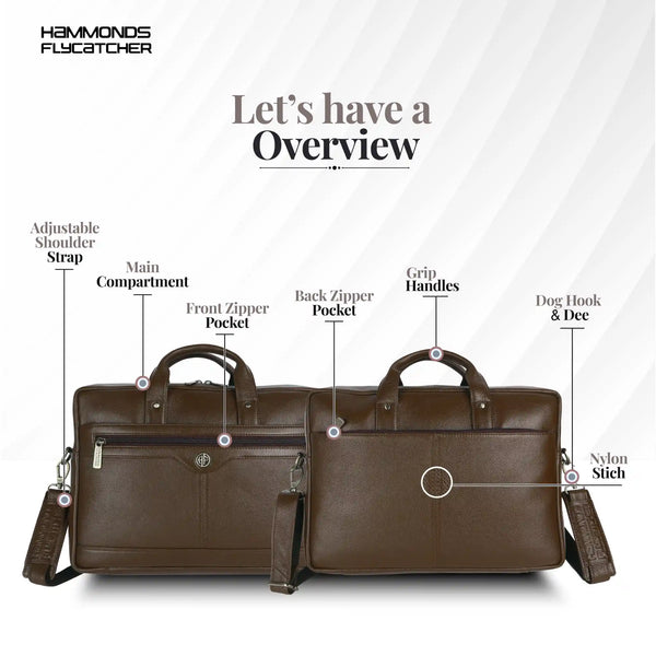Laptop Bag for Men - Genuine Leather Office Bag with Multiple Compartments - Fits 14-15.6 Inch Laptop