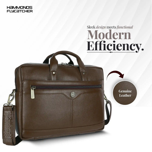 Laptop Bag for Men - Genuine Leather Office Bag with Multiple Compartments - Fits 14-15.6 Inch Laptop