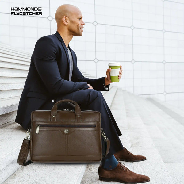 Laptop Bag for Men - Genuine Leather Office Bag with Multiple Compartments - Fits 14-15.6 Inch Laptop
