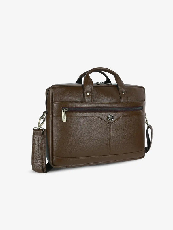 Laptop Bag for Men - Genuine Leather Office Bag with Multiple Compartments - Fits 14-15.6 Inch Laptop