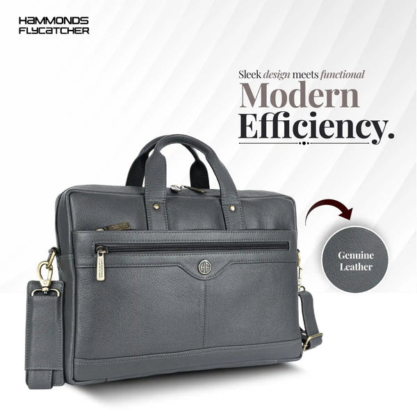 Laptop Bag for Men - Genuine Leather Office Bag with Multiple Compartments - Fits 14-15.6 Inch Laptop