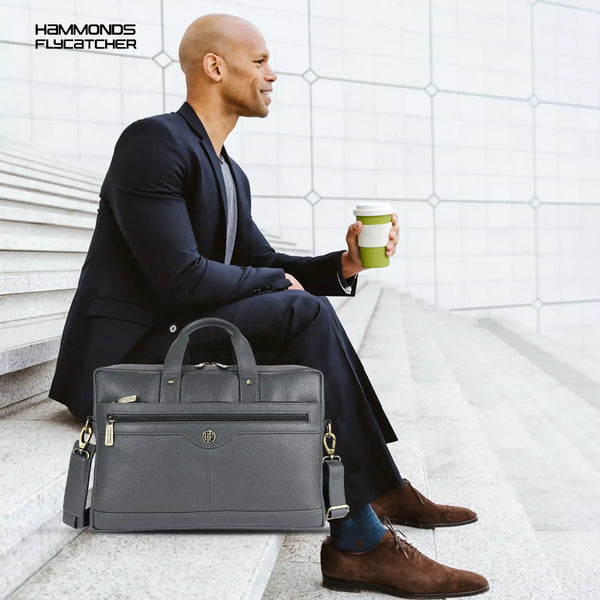 Laptop Bag for Men - Genuine Leather Office Bag with Multiple Compartments - Fits 14-15.6 Inch Laptop