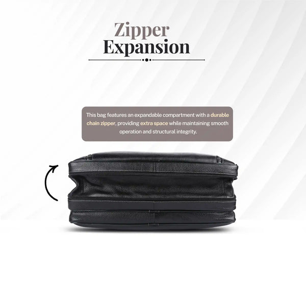 Genuine Leather Expandable Laptop Bag for Men with Adjustable Strap - Fits Upto 15.6" Laptop/MacBook- 1 Year Warranty