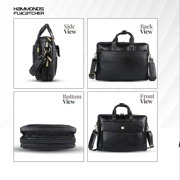 Genuine Leather Expandable Laptop Bag for Men with Adjustable Strap - Fits Upto 15.6" Laptop/MacBook- 1 Year Warranty