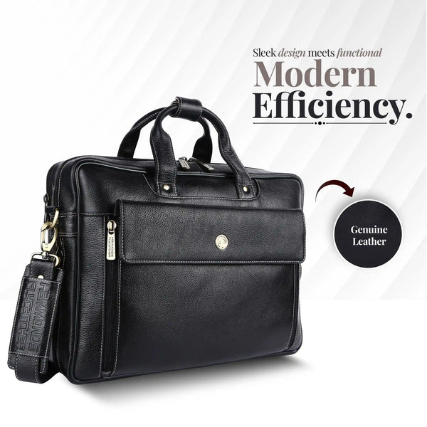 Genuine Leather Expandable Laptop Bag for Men with Adjustable Strap - Fits Upto 15.6" Laptop/MacBook- 1 Year Warranty