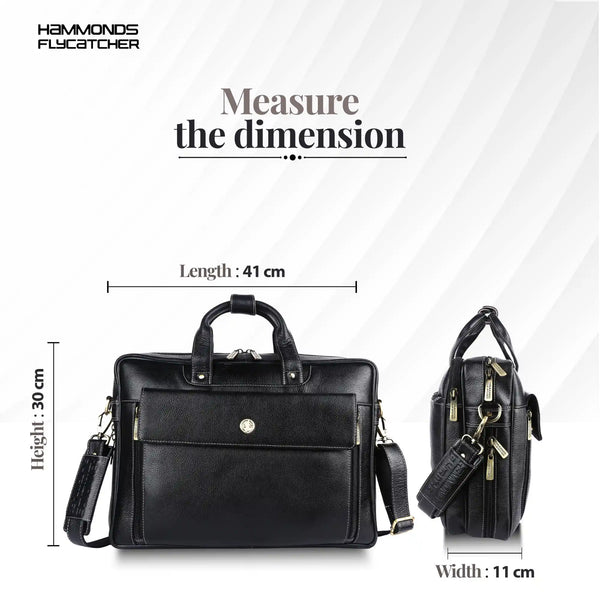 Genuine Leather Expandable Laptop Bag for Men with Adjustable Strap - Fits Upto 15.6" Laptop/MacBook- 1 Year Warranty
