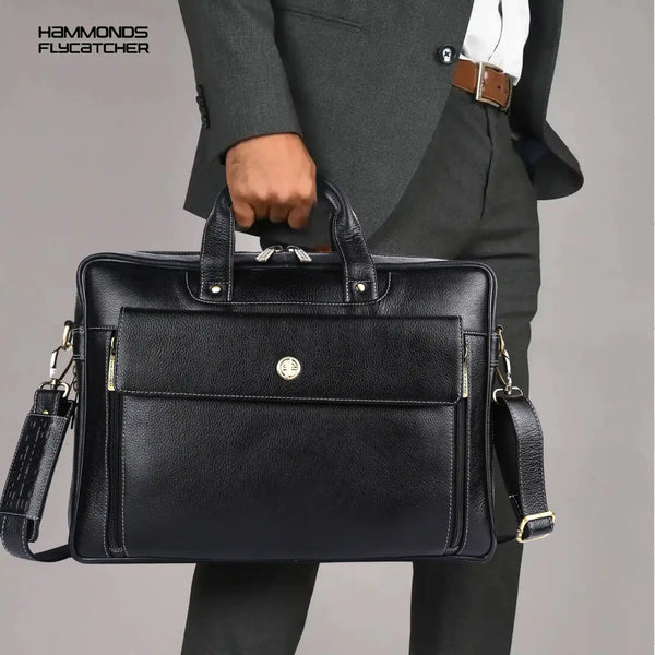 Genuine Leather Expandable Laptop Bag for Men with Adjustable Strap - Fits Upto 15.6" Laptop/MacBook- 1 Year Warranty