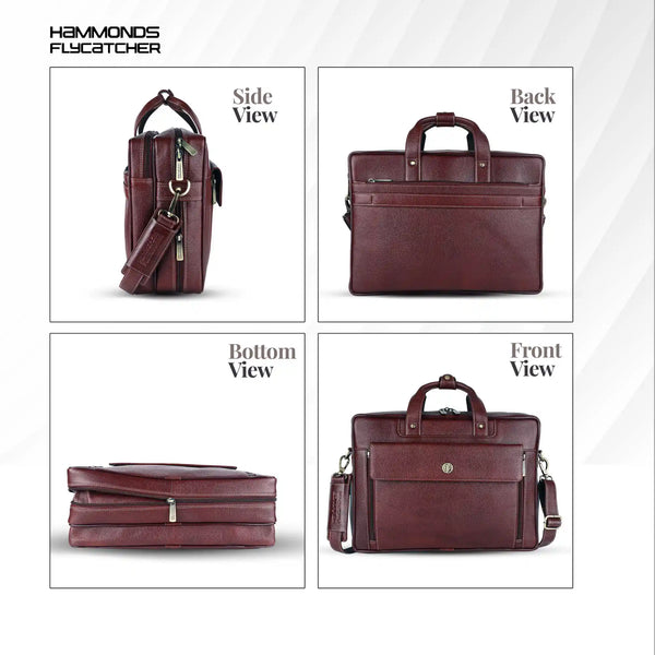Genuine Leather Expandable Laptop Bag for Men with Adjustable Strap - Fits Upto 15.6" Laptop/MacBook- 1 Year Warranty