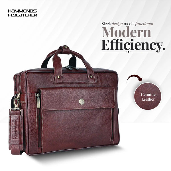 Genuine Leather Expandable Laptop Bag for Men with Adjustable Strap - Fits Upto 15.6" Laptop/MacBook- 1 Year Warranty