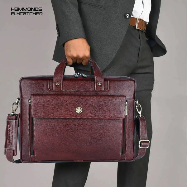Genuine Leather Expandable Laptop Bag for Men with Adjustable Strap - Fits Upto 15.6" Laptop/MacBook- 1 Year Warranty