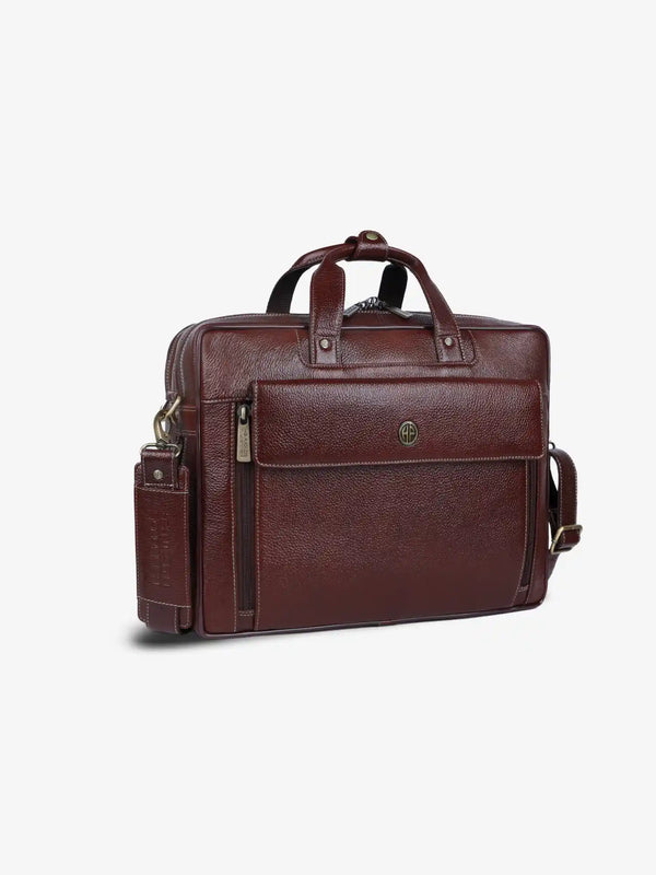 Genuine Leather Expandable Laptop Bag for Men with Adjustable Strap - Fits Upto 15.6" Laptop/MacBook- 1 Year Warranty