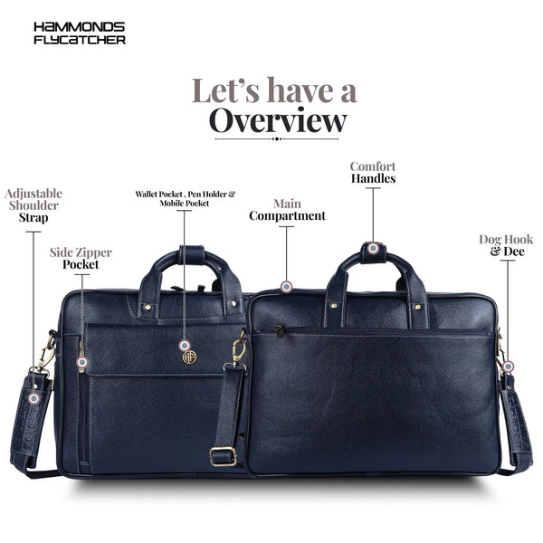 Genuine Leather Expandable Laptop Bag for Men with Adjustable Strap - Fits Upto 15.6" Laptop/MacBook- 1 Year Warranty