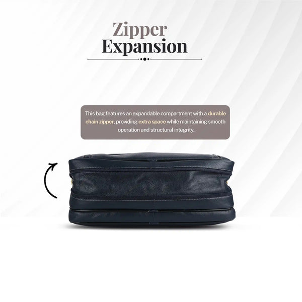 Genuine Leather Expandable Laptop Bag for Men with Adjustable Strap - Fits Upto 15.6" Laptop/MacBook- 1 Year Warranty
