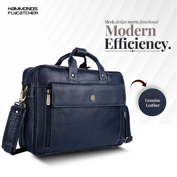 Genuine Leather Expandable Laptop Bag for Men with Adjustable Strap - Fits Upto 15.6" Laptop/MacBook- 1 Year Warranty