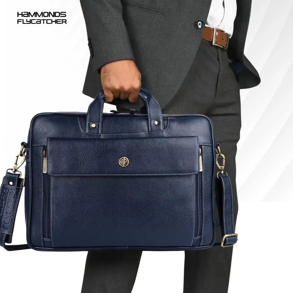Genuine Leather Expandable Laptop Bag for Men with Adjustable Strap - Fits Upto 15.6" Laptop/MacBook- 1 Year Warranty