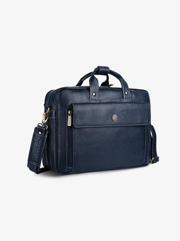 Genuine Leather Expandable Laptop Bag for Men with Adjustable Strap - Fits Upto 15.6" Laptop/MacBook- 1 Year Warranty