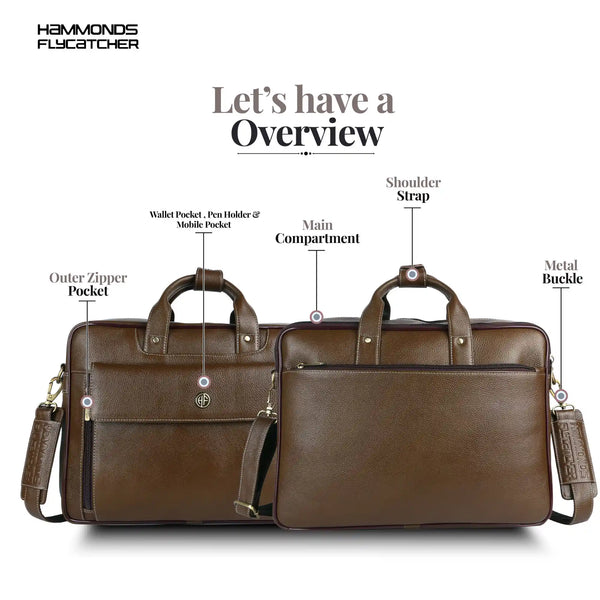 Genuine Leather Expandable Laptop Bag for Men with Adjustable Strap - Fits Upto 15.6" Laptop/MacBook- 1 Year Warranty